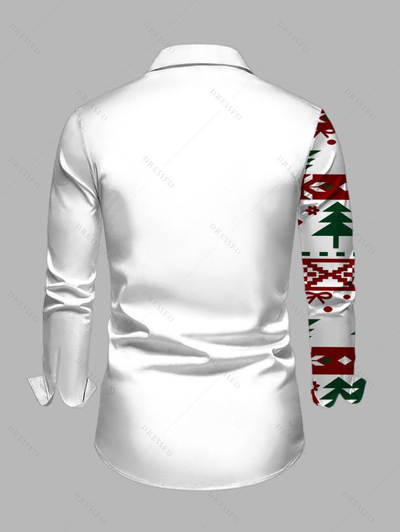 Men's Christmas Shirt Colorblock Elk Geometric Snowflake Christmas Tree Print Long Sleeve Button Up Shirt - Blanc 2XL