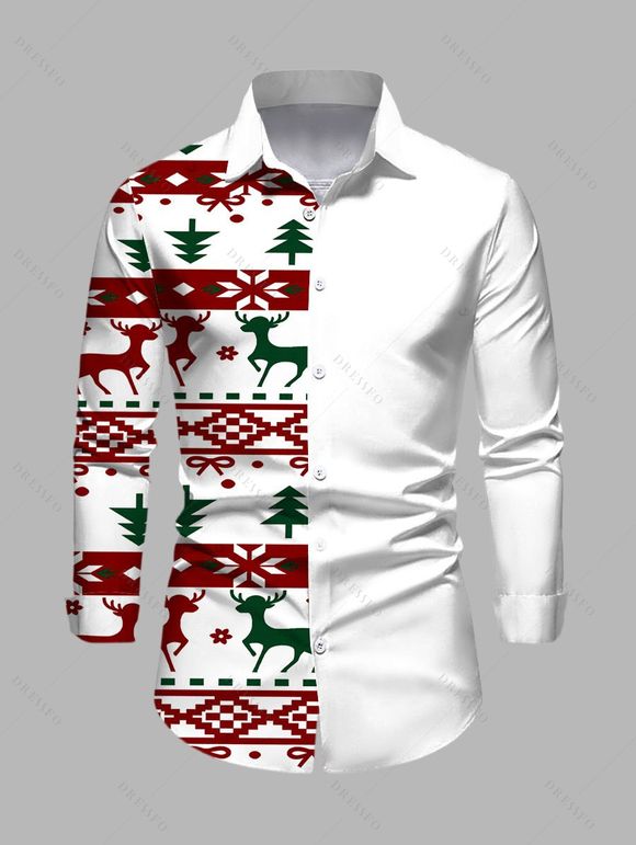 Christmas Couple Outfit Elk Geometric Snowflake Christmas Tree Print Bodycon Mini Sweater Dress and Long Sleeve Shirt Set - Blanc S | US 4