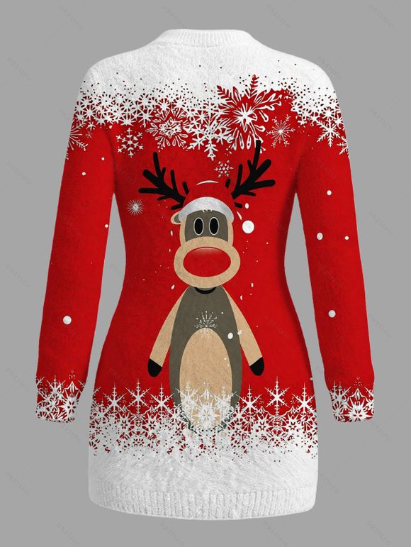 Christmas Couple Outfit Elk Snowflake Ombre Print Bodycon Mini Sweater Dress and Long Sleeve Shirt Set - Rouge S | US 4