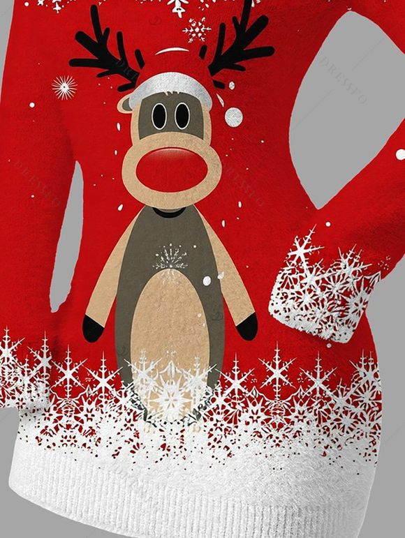 Christmas Couple Outfit Elk Snowflake Ombre Print Bodycon Mini Sweater Dress and Long Sleeve Shirt Set - Rouge S | US 4