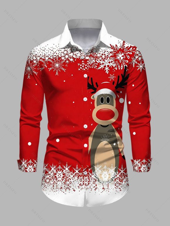 Christmas Couple Outfit Elk Snowflake Ombre Print Bodycon Mini Sweater Dress and Long Sleeve Shirt Set - Rouge S | US 4