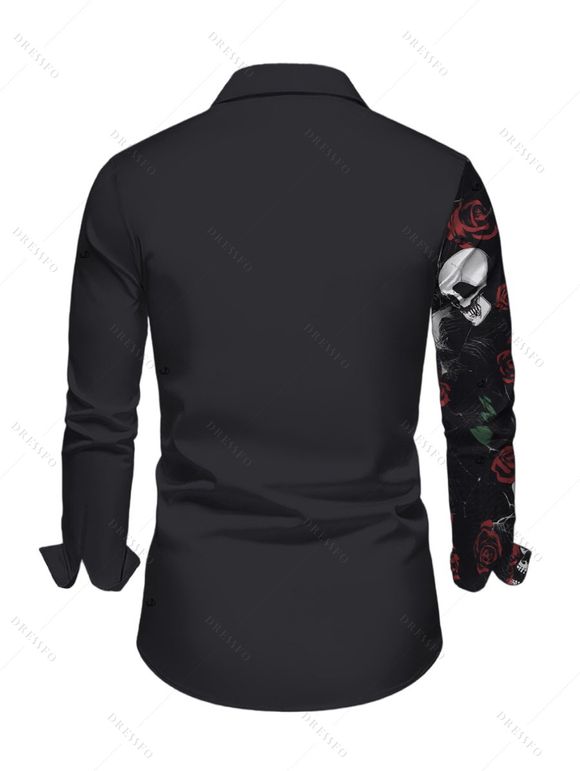 Gothic Couple Outfit Skulls Rose Print Lace Panel Buckle Handkerchief Dress and Shirt Set - Noir S | US 4