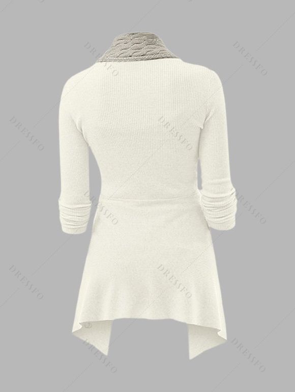Cable Knit Asymmetrical Cardigan Plain Color Buckle Long Sleeve Cardigan - Abricot M | US 6