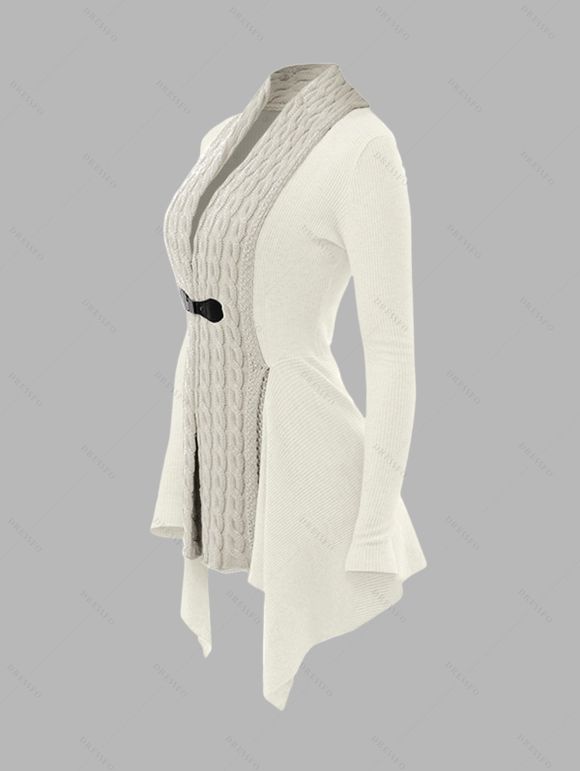 Cable Knit Asymmetrical Cardigan Plain Color Buckle Long Sleeve Cardigan - Abricot M | US 6