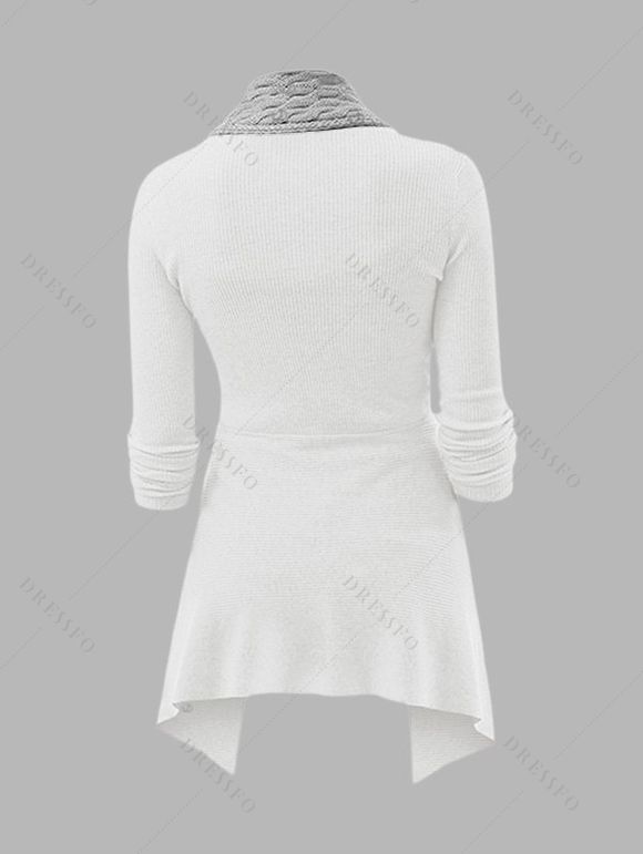Cable Knit Asymmetrical Cardigan Buckle Colorblock Long Sleeve Cardigan - Gris S | US 4