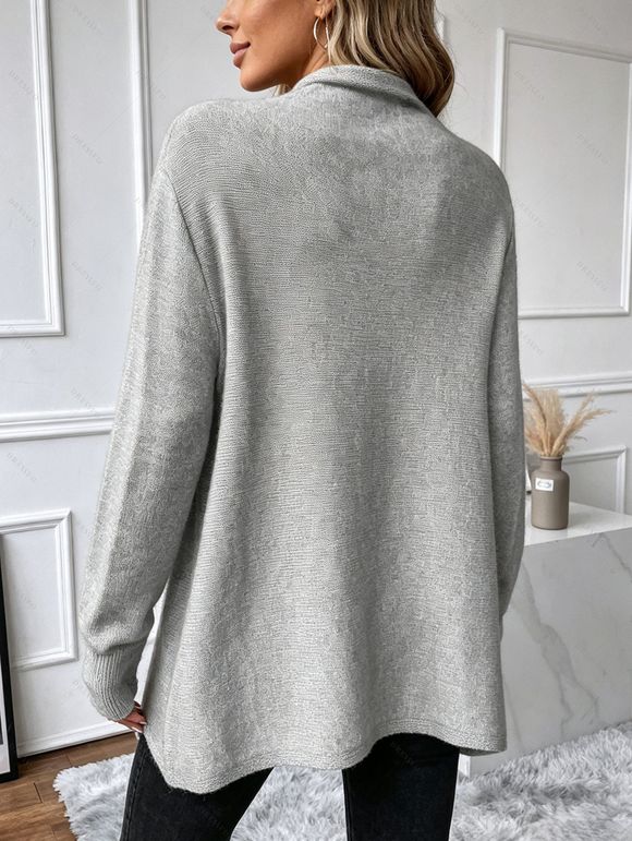 Solid Color Top Slant Neck Fringed Irregular Shawl Style Knit Top - Gris Clair S | US 4