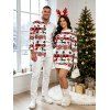 Christmas Couple Outfit Elk Geometric Snowflake Christmas Tree Print Bodycon Mini Sweater Dress and Long Sleeve Shirt Set - Blanc S | US 4