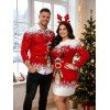 Christmas Couple Outfit Elk Snowflake Ombre Print Bodycon Mini Sweater Dress and Long Sleeve Shirt Set - Rouge S | US 4