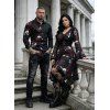 Gothic Couple Outfit Skulls Rose Print Lace Panel Buckle Handkerchief Dress and Shirt Set - Noir S | US 4