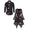 Gothic Couple Outfit Skulls Rose Print Lace Panel Buckle Handkerchief Dress and Shirt Set - Noir S | US 4