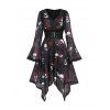 Gothic Couple Outfit Skulls Rose Print Lace Panel Buckle Handkerchief Dress and Shirt Set - Noir S | US 4