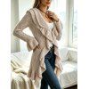 Ruffle Bell Sleeve Sweater Coat Wavy Asymmetrical Hem Solid Color Mid‑Long Knit Cardigan Coat - café XL | US 12