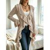 Ruffle Bell Sleeve Sweater Coat Wavy Asymmetrical Hem Solid Color Mid‑Long Knit Cardigan Coat - café XXL | US 14
