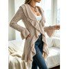 Ruffle Bell Sleeve Sweater Coat Wavy Asymmetrical Hem Solid Color Mid‑Long Knit Cardigan Coat - café XXL | US 14