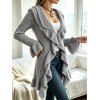 Ruffle Bell Sleeve Sweater Coat Wavy Asymmetrical Hem Solid Color Mid‑Long Knit Cardigan Coat - Gris Clair XXL | US 14