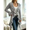 Ruffle Bell Sleeve Sweater Coat Wavy Asymmetrical Hem Solid Color Mid‑Long Knit Cardigan Coat - Gris Clair XXL | US 14