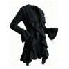 Ruffle Bell Sleeve Sweater Coat Wavy Asymmetrical Hem Solid Color Mid‑Long Knit Cardigan Coat - Noir M | US 6