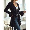 Ruffle Bell Sleeve Sweater Coat Wavy Asymmetrical Hem Solid Color Mid‑Long Knit Cardigan Coat - Noir XXL | US 14