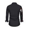 Men's Gothic Shirt Skulls Rose Floral Print Colorblock Button Up Long Sleeve Shirt - Noir M