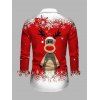 Men's Christmas Shirt Elk Snowflake Ombre Print Button Up Long Sleeve Shirt - Rouge S