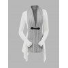 Cable Knit Asymmetrical Cardigan Buckle Colorblock Long Sleeve Cardigan