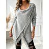 Solid Color Top Slant Neck Fringed Irregular Shawl Style Knit Top - Gris Clair S | US 4