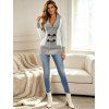 Spring Outfit Contrast Color Mock Horn Button Sweater and Skinny Jeans Set - Gris Clair S | US 4