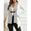 Cable Knit Asymmetrical Cardigan Buckle Colorblock Long Sleeve Cardigan - Gris M