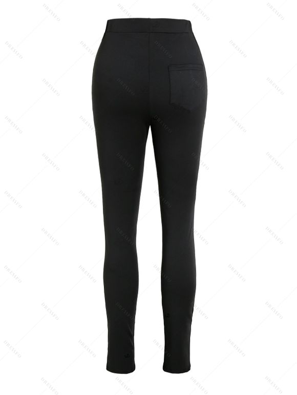 Gothic Pants Grommet Chain Embellishment High Waist Solid Color Punk Style Skinny Pants - Noir XXL | US 14