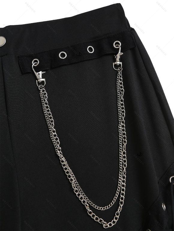 Gothic Pants Grommet Chain Embellishment High Waist Solid Color Punk Style Skinny Pants - Noir XXL | US 14