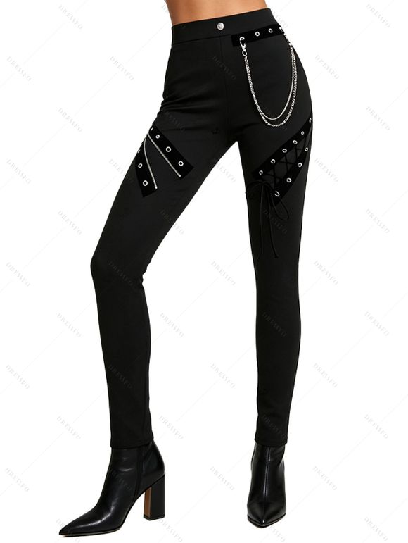 Halloween Women Outfit Ghost Pumpkin Bat Spider Web Print Skew Neck Sweatshirt and Grommet Chain Skinny Pants Set - Noir S | US 4