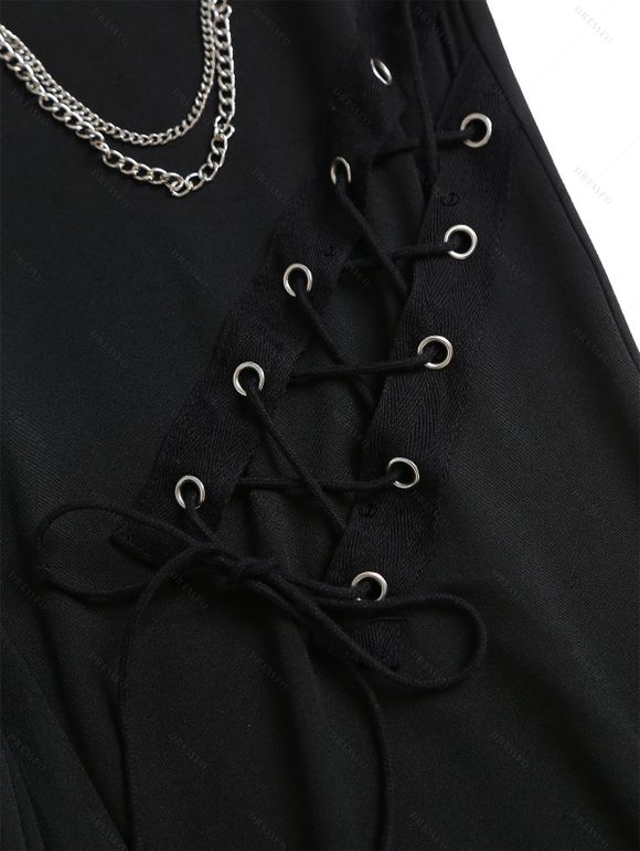 Halloween Women Outfit Ghost Pumpkin Bat Spider Web Print Skew Neck Sweatshirt and Grommet Chain Skinny Pants Set - Noir S | US 4