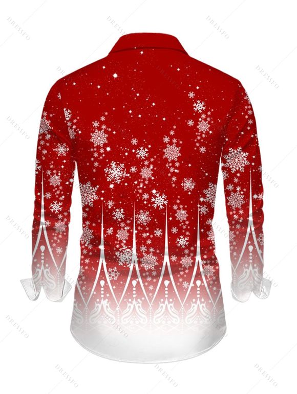 Christmas Couple Outfit Ombre Snowflake Print Foldover Off the Shoulder Top and Long Sleeve Shirt Set - Rouge S | US 4