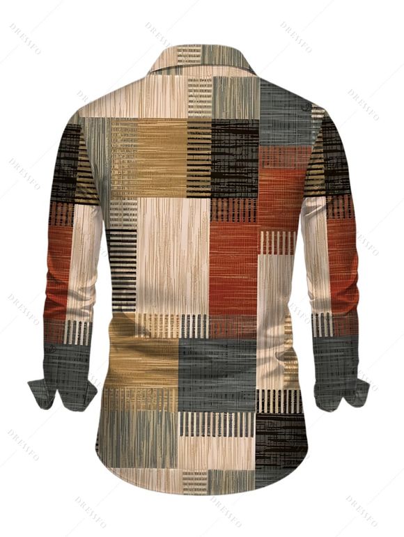 Men's Vintage Shirt Colorblock Plaid Patchwork Print Button Up Long Sleeve Shirt - multicolor A M