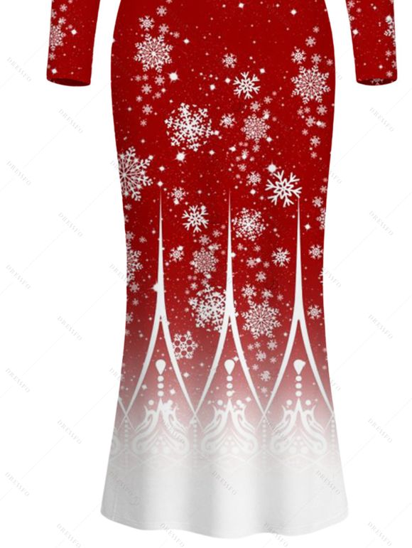 Christmas Dress Ombre Snowflake Print Round Neck Long Sleeve Bodycon Maxi Dress - Rouge XXL | US 14