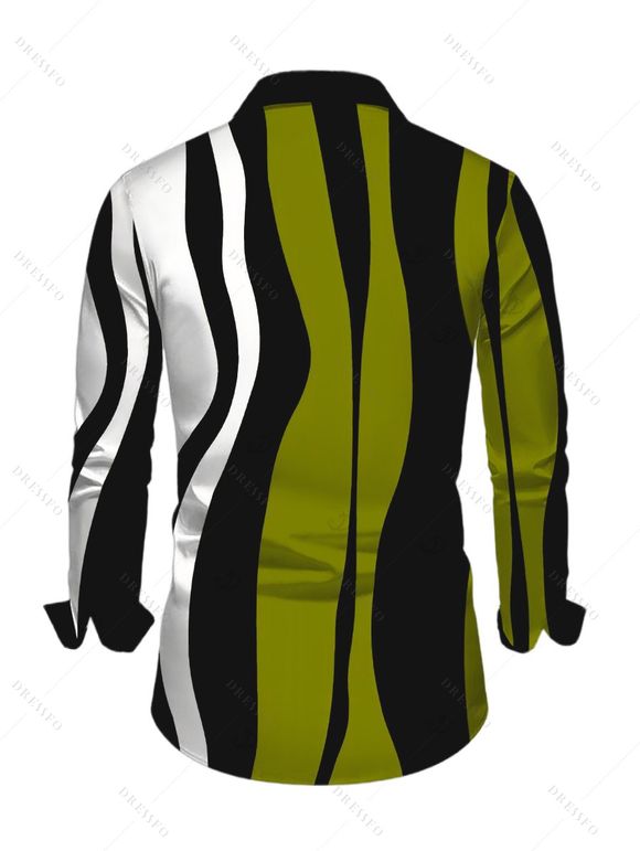 Vintage Couple Outfit Colorblock Wave Striped Print Round Neck Bodycon Maxi Dress and Long Sleeve Shirt Set - Vert Armée S | US 4