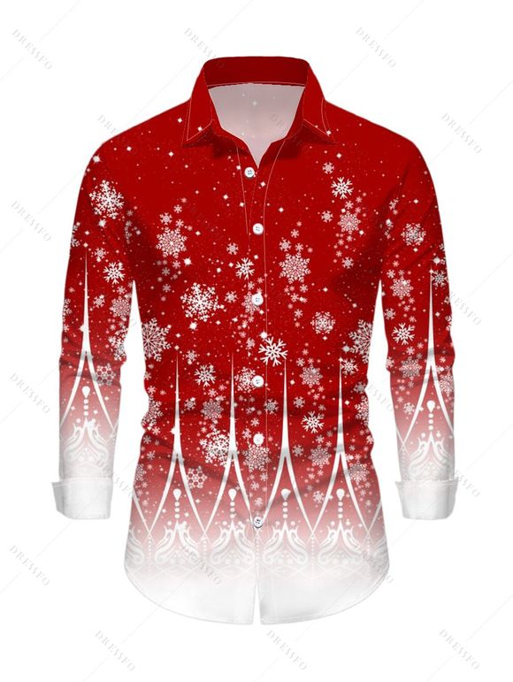 Christmas Couple Outfit Ombre Snowflake Print Round Neck Bodycon Maxi Dress and Long Sleeve Shirt Set - Rouge S | US 4