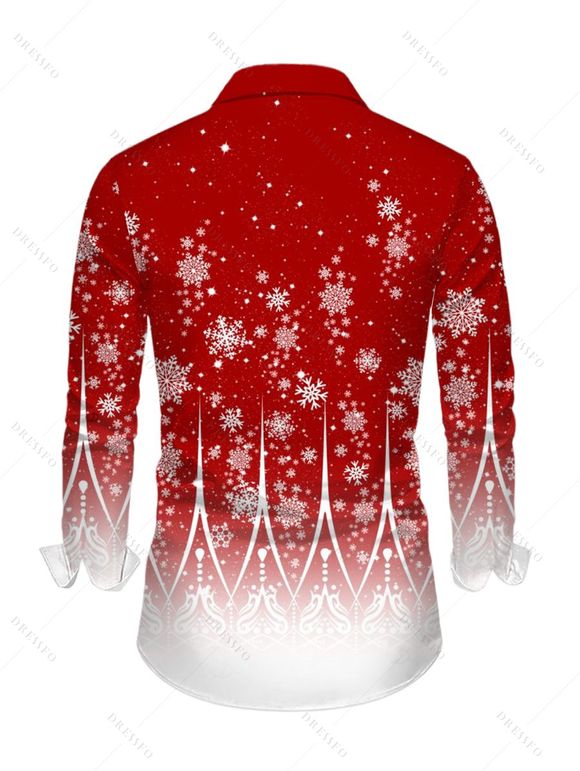 Christmas Couple Outfit Ombre Snowflake Print Round Neck Bodycon Maxi Dress and Long Sleeve Shirt Set - Rouge S | US 4