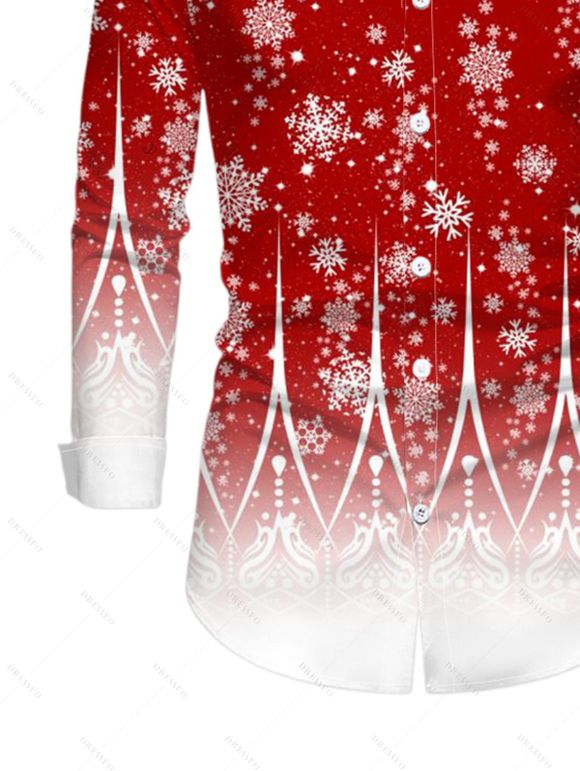 Christmas Couple Outfit Ombre Snowflake Print Round Neck Bodycon Maxi Dress and Long Sleeve Shirt Set - Rouge S | US 4