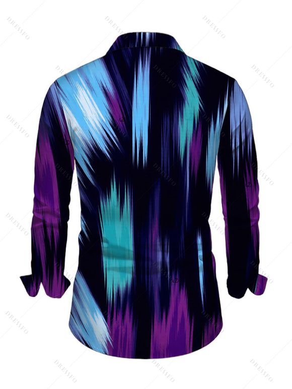 Men's Vacation Shirt Abstract Brush Stroke Print Button Up Long Sleeve Shirt - multicolor 3XL
