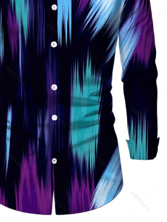 Men's Vacation Shirt Abstract Brush Stroke Print Button Up Long Sleeve Shirt - multicolor 3XL
