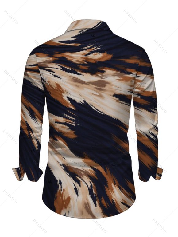 Men's Vacation Shirt Abstract Brush Stroke Print Button Up Long Sleeve Shirt - multicolor S