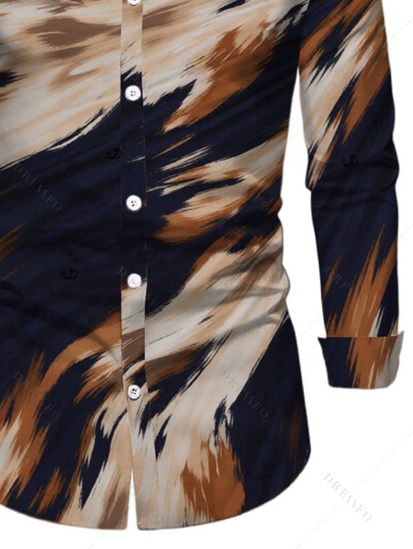 Men's Vacation Shirt Abstract Brush Stroke Print Button Up Long Sleeve Shirt - multicolor S