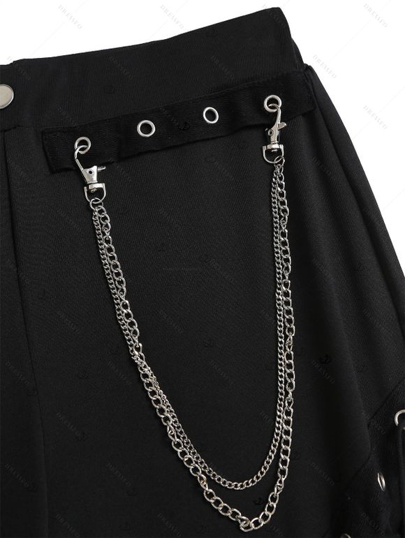 Casual Women Outfit Solid Color Grommet Lace Up Round Neck Top and Chain Embellishment Skinny Pants Set - Rouge foncé S | US 4