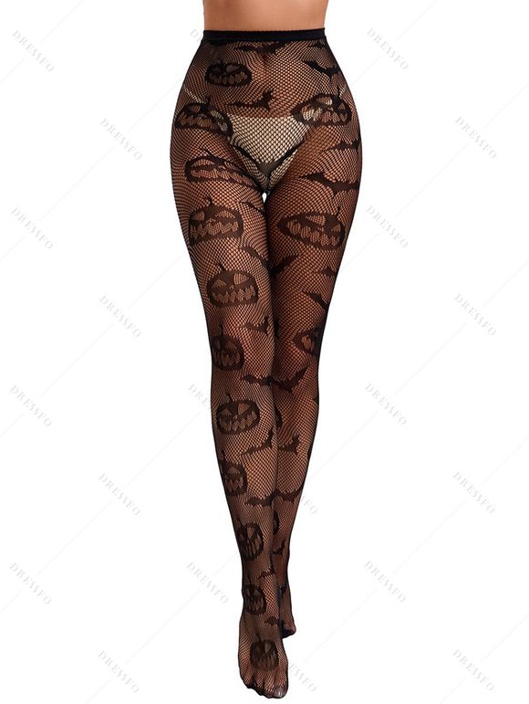 Halloween Pumpkin Fishnet, Spider Webs, Spooky Gothic Style Pantyhose - Noir ONE SIZE