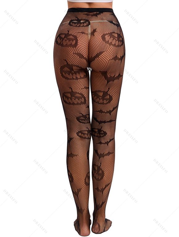 Halloween Pumpkin Fishnet, Spider Webs, Spooky Gothic Style Pantyhose - Noir ONE SIZE