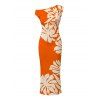 Beach Vacation Dress Palm Leaf Silhouette Print Ruched One Shoulder Bodycon Dress - Orange S | US 4