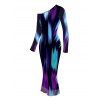 Vacation Dress Abstract Brush Stroke Print Skew Neck Mesh Bodycon Dress - multicolor L | US 8-10