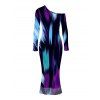 Vacation Dress Abstract Brush Stroke Print Skew Neck Mesh Bodycon Dress - multicolor XL | US 12