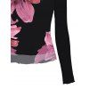 Vacation Top Pink Floral Print Colorblock Mesh Panel Skew Neck Cropped Top - Rose L | US 8-10